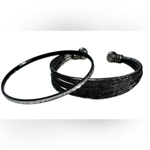 BANGLES BLACK SILVER TONE BRACELET BUNDLE